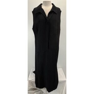 Vtg Tamotsu Linen Blend Maxi Dress Women's 22W Plus Black Lagenlook Minimalist